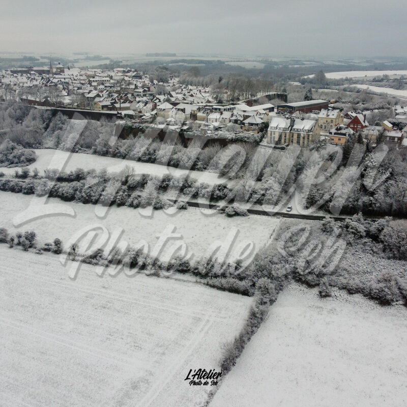 Photographie photo ville neige drone Montreuil sur Mer Pas de Calais